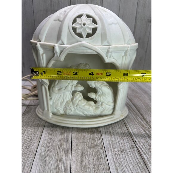 Vtg Dept 56 Lighted White Bisque Christmas Nativity Dome Winter Silhouette 8" T - Picture 11 of 12
